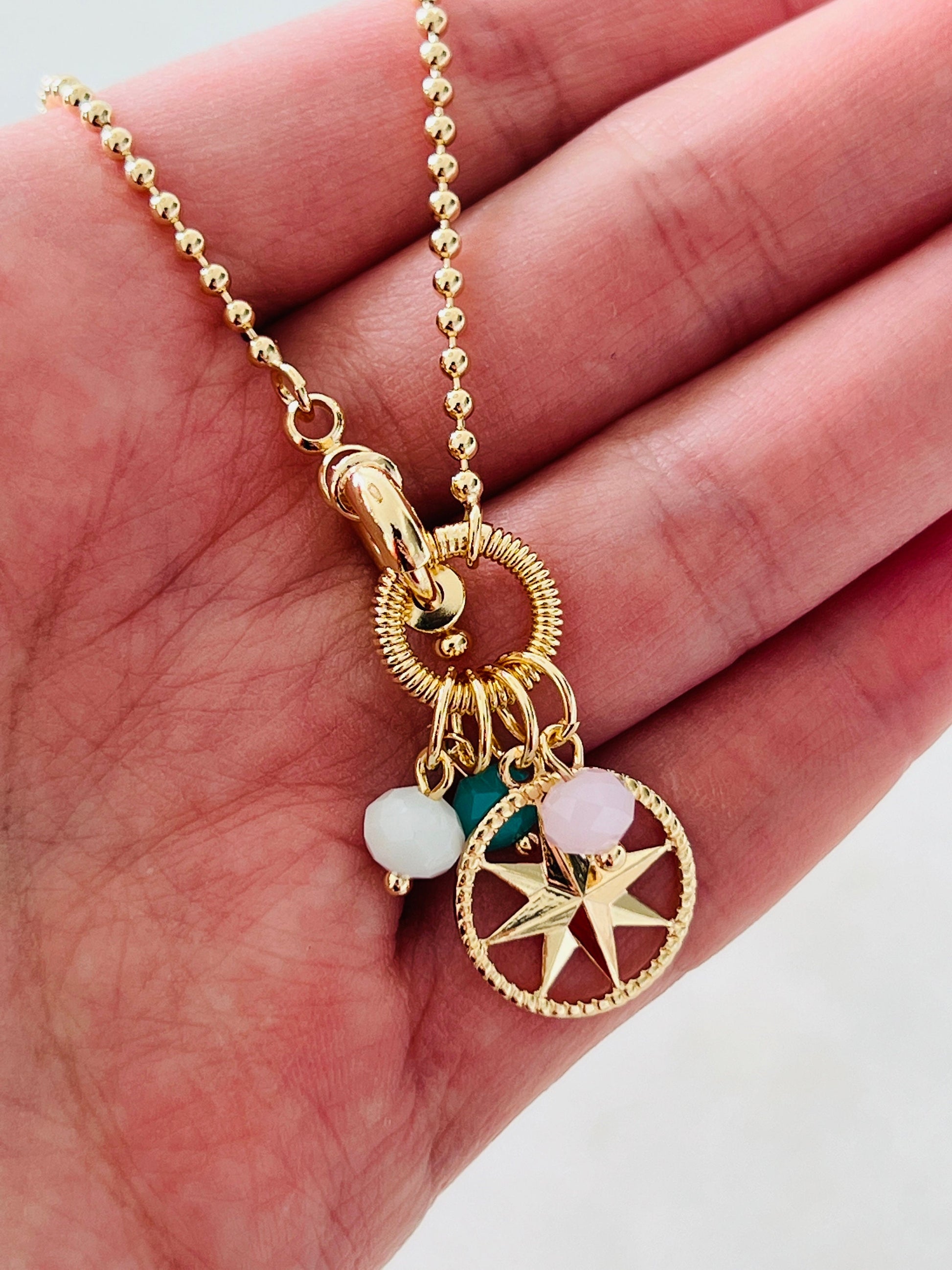 Ball Chain with Compass Pendant, Womens Necklace, Necklace for Women, Gold Filled Necklace, Gold Filled Chain, Gold Chain, Gold Necklace,
