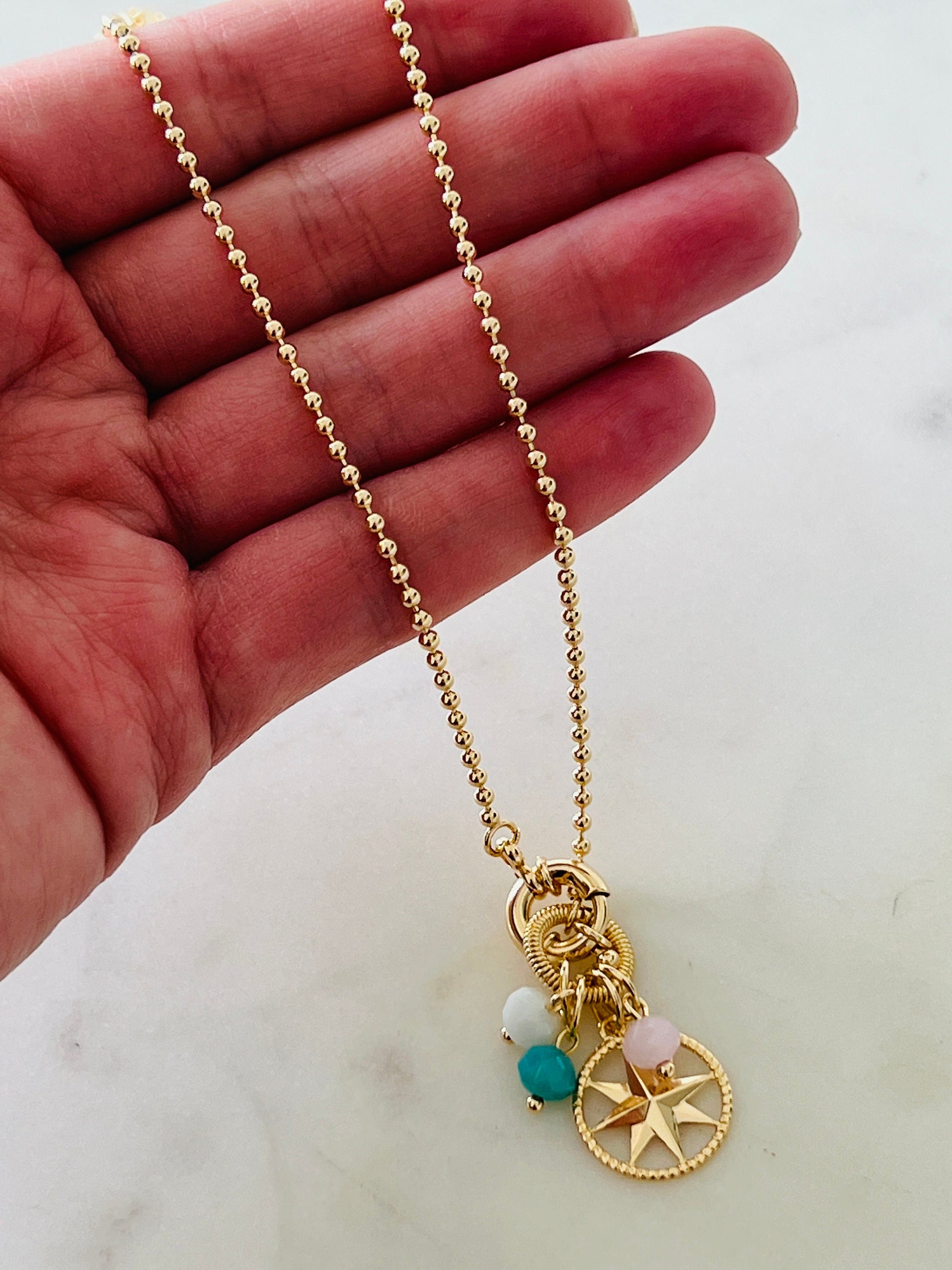 Ball Chain with Compass Pendant, Womens Necklace, Necklace for Women, Gold Filled Necklace, Gold Filled Chain, Gold Chain, Gold Necklace,