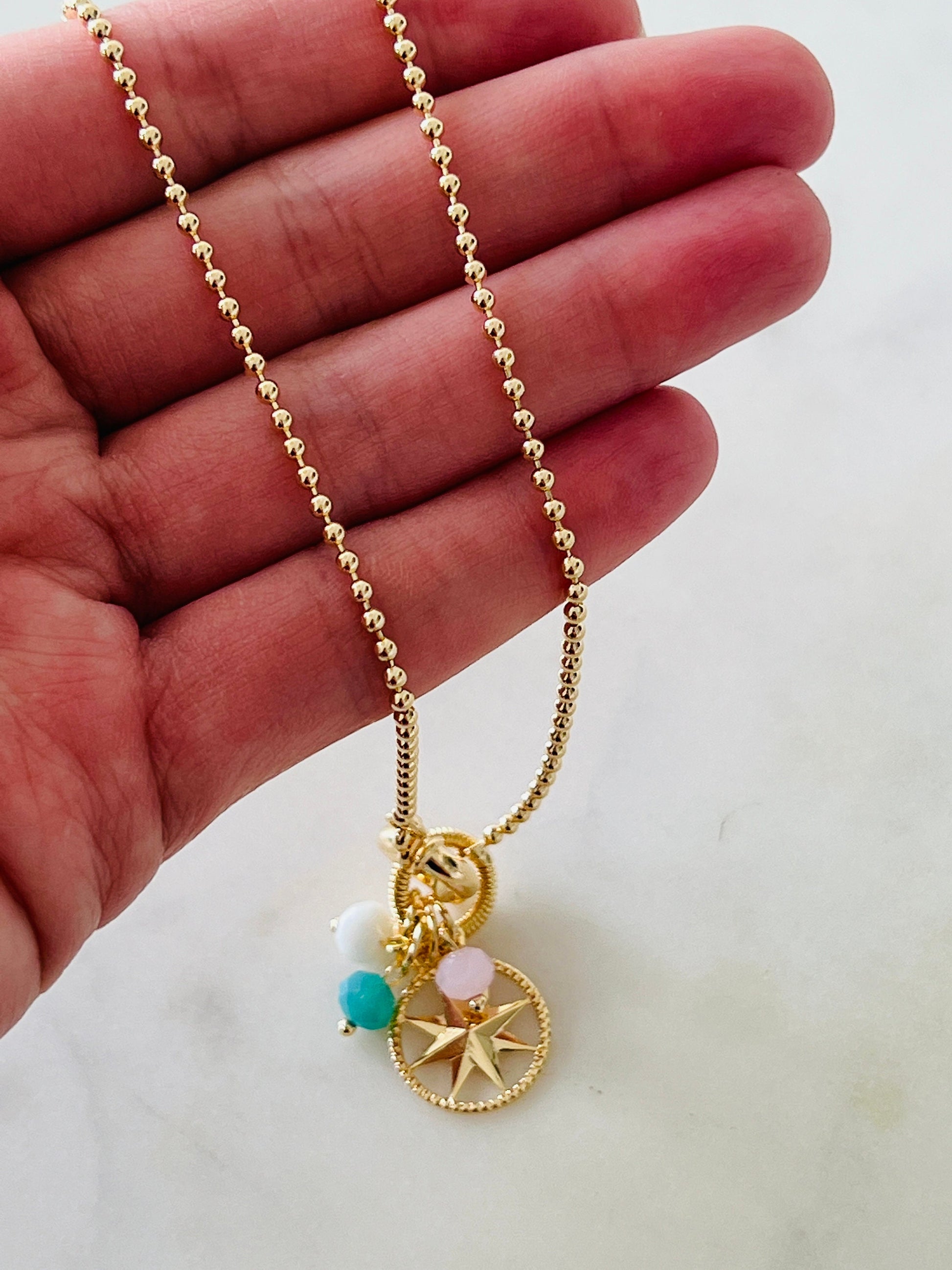 Ball Chain with Compass Pendant, Womens Necklace, Necklace for Women, Gold Filled Necklace, Gold Filled Chain, Gold Chain, Gold Necklace,