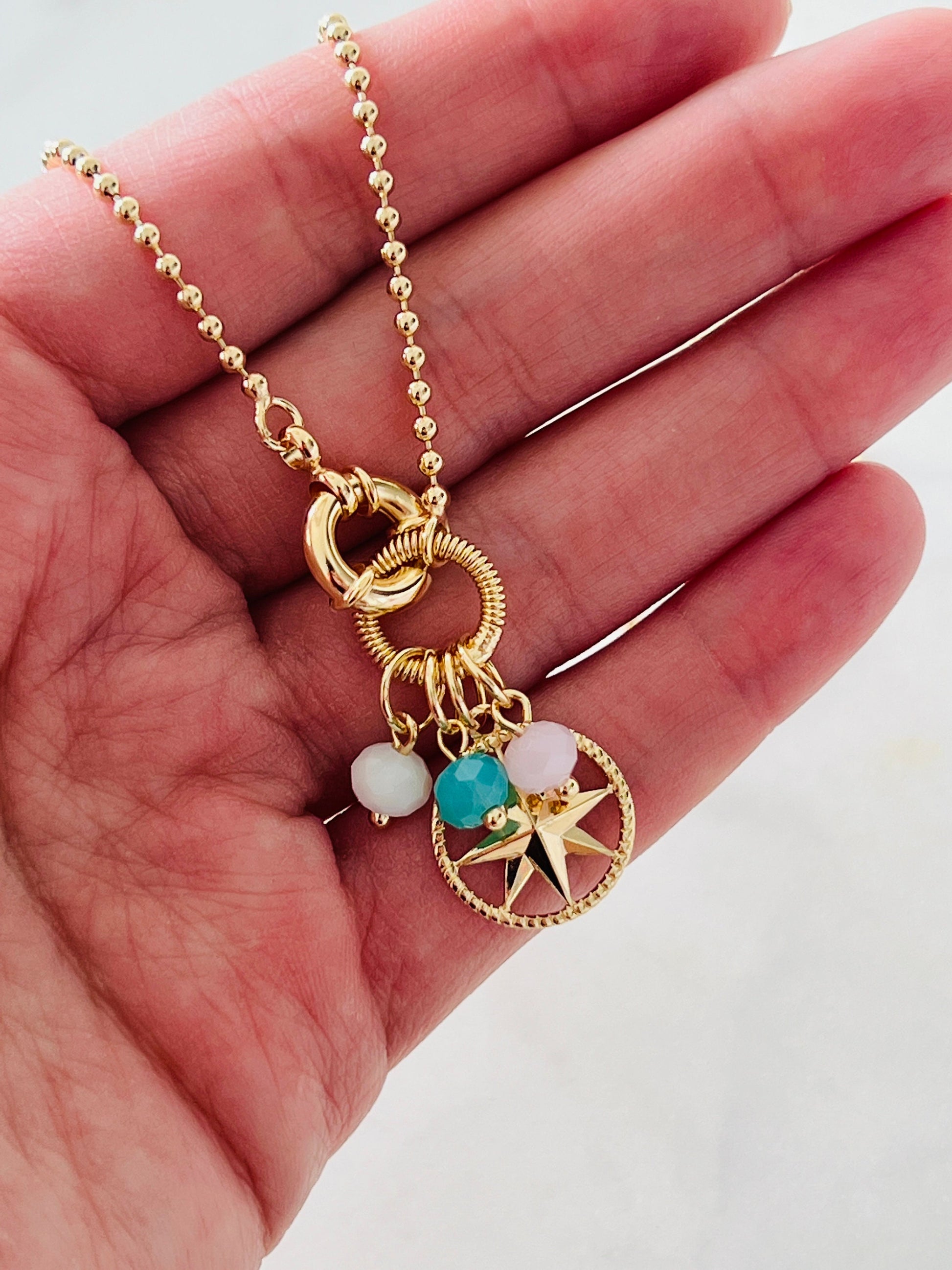 Ball Chain with Compass Pendant, Womens Necklace, Necklace for Women, Gold Filled Necklace, Gold Filled Chain, Gold Chain, Gold Necklace,