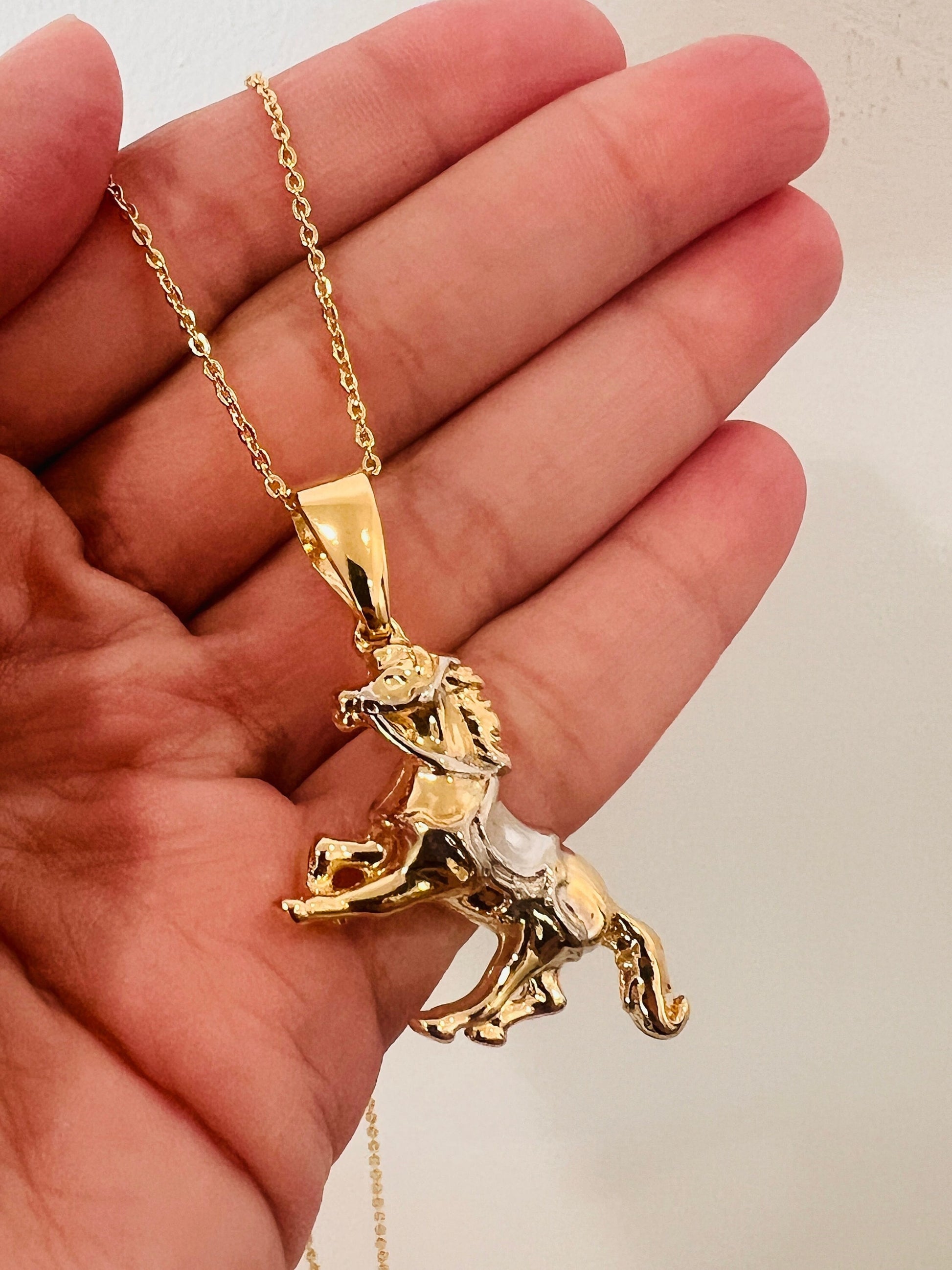 Gold Filled Horse Pendant with Necklace, Horse Pendant, Horse Charm, Horse Necklace, Gold Filled Pendant,Gold Filled Jewelry,eCharm Necklace