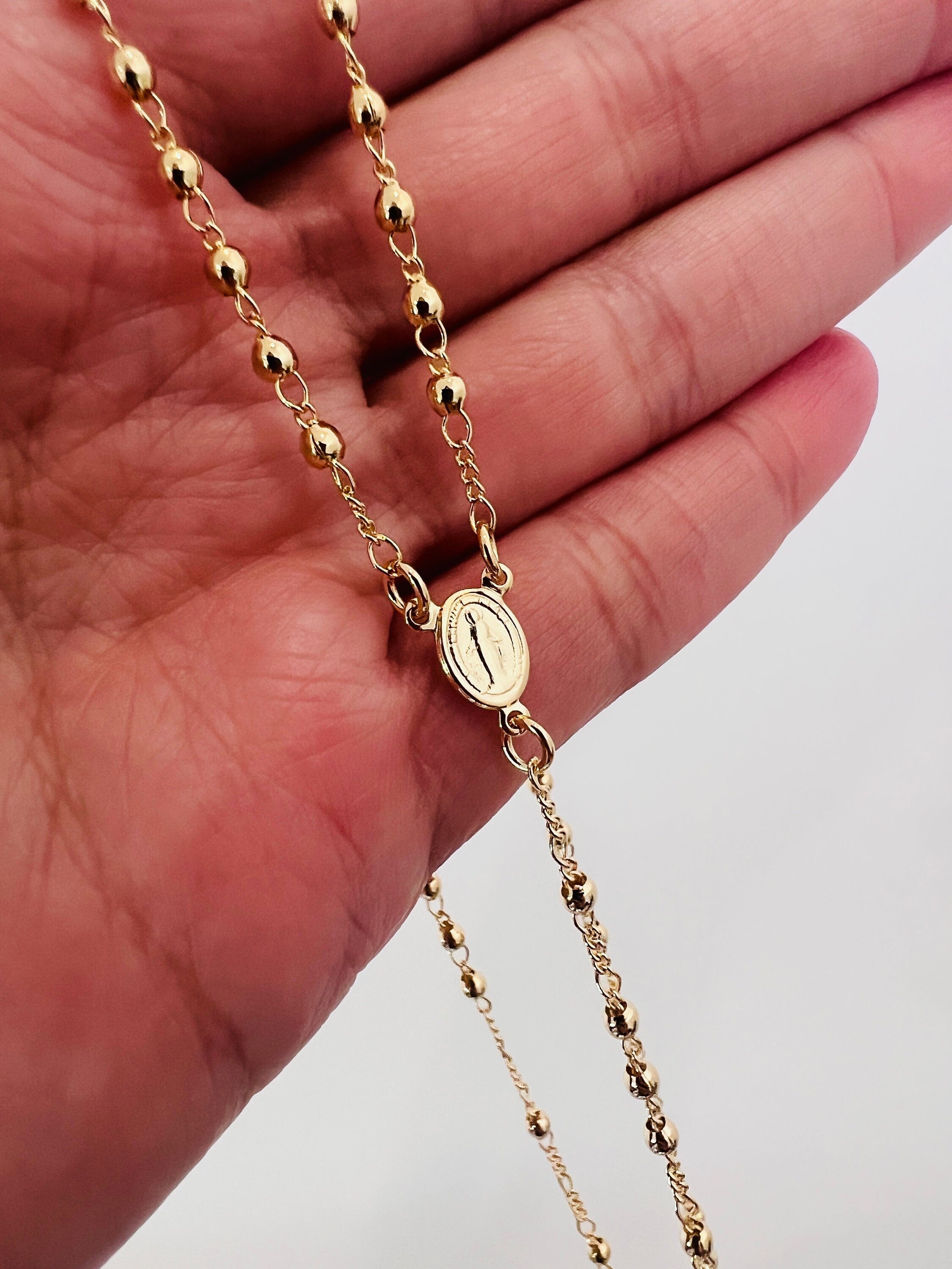 18k Gold Filled Virgin Mary Charm Necklace – Layered Link Chain, 24 Inches