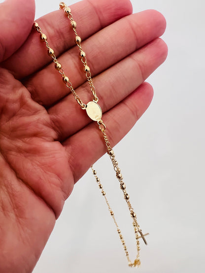18KT Gold Filled Necklaces, Gold Filled Virgin Mary Rosary Necklace | 18" with 2mm Beads & Petite Cross by HAUS OF MONOGRAM