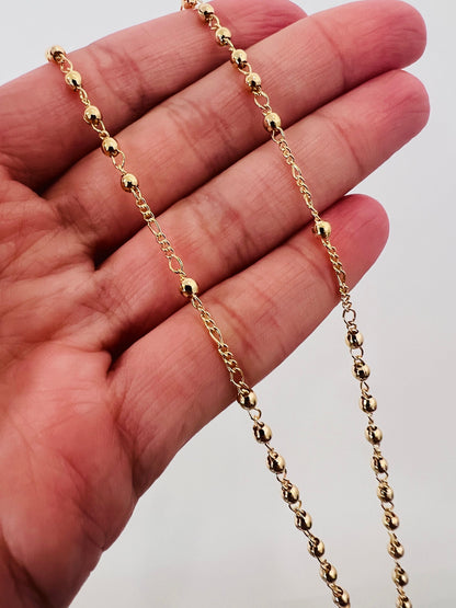 18KT Gold Filled Necklaces, Gold Filled Virgin Mary Rosary Necklace | 18" with 2mm Beads & Petite Cross by HAUS OF MONOGRAM