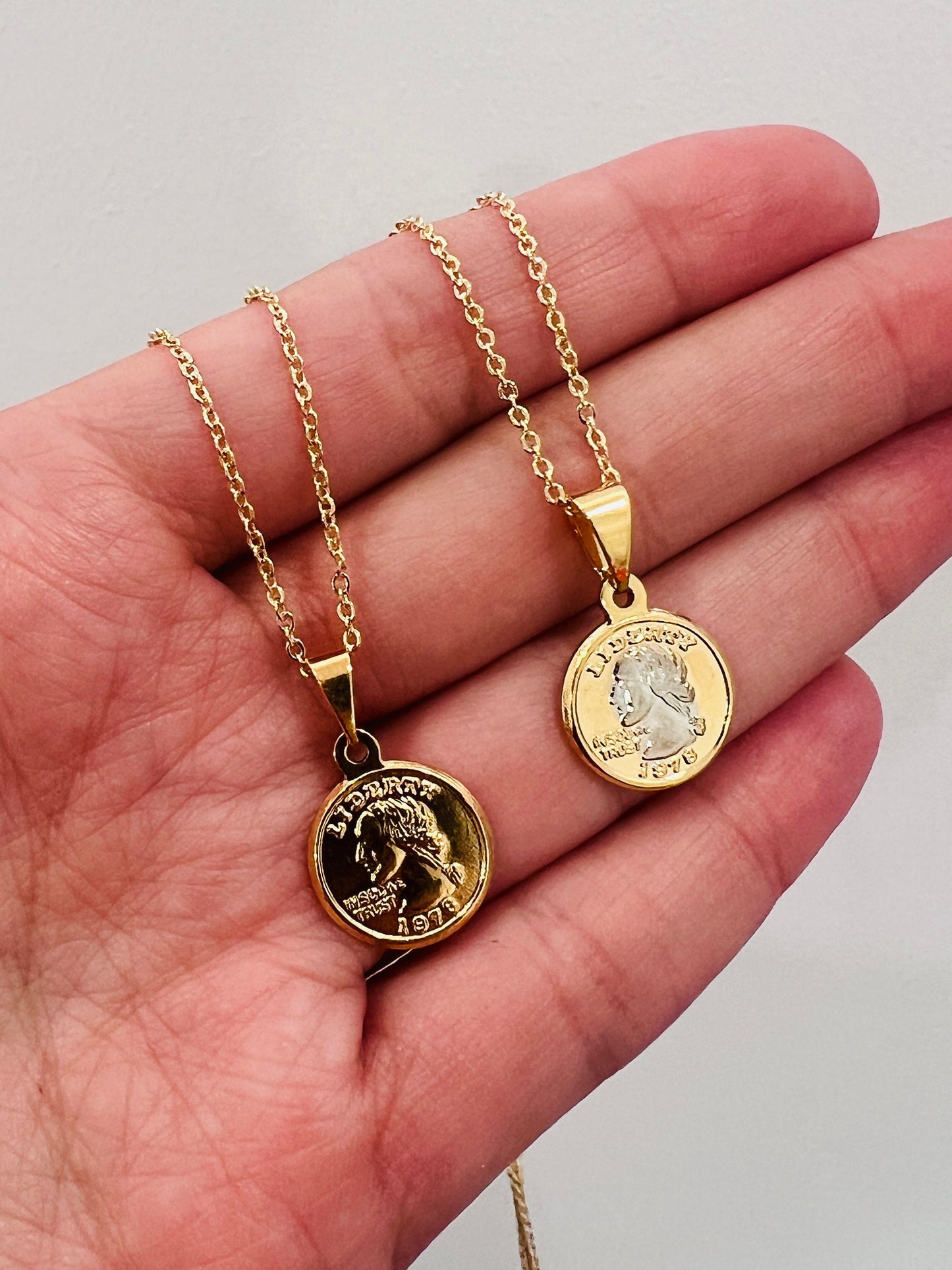 Coin Necklace, Charm Necklace, Layering Necklace, Gold filled Necklace, Liberty Coin Charm Necklace, Gold Charm Necklace, Dainty Chain
