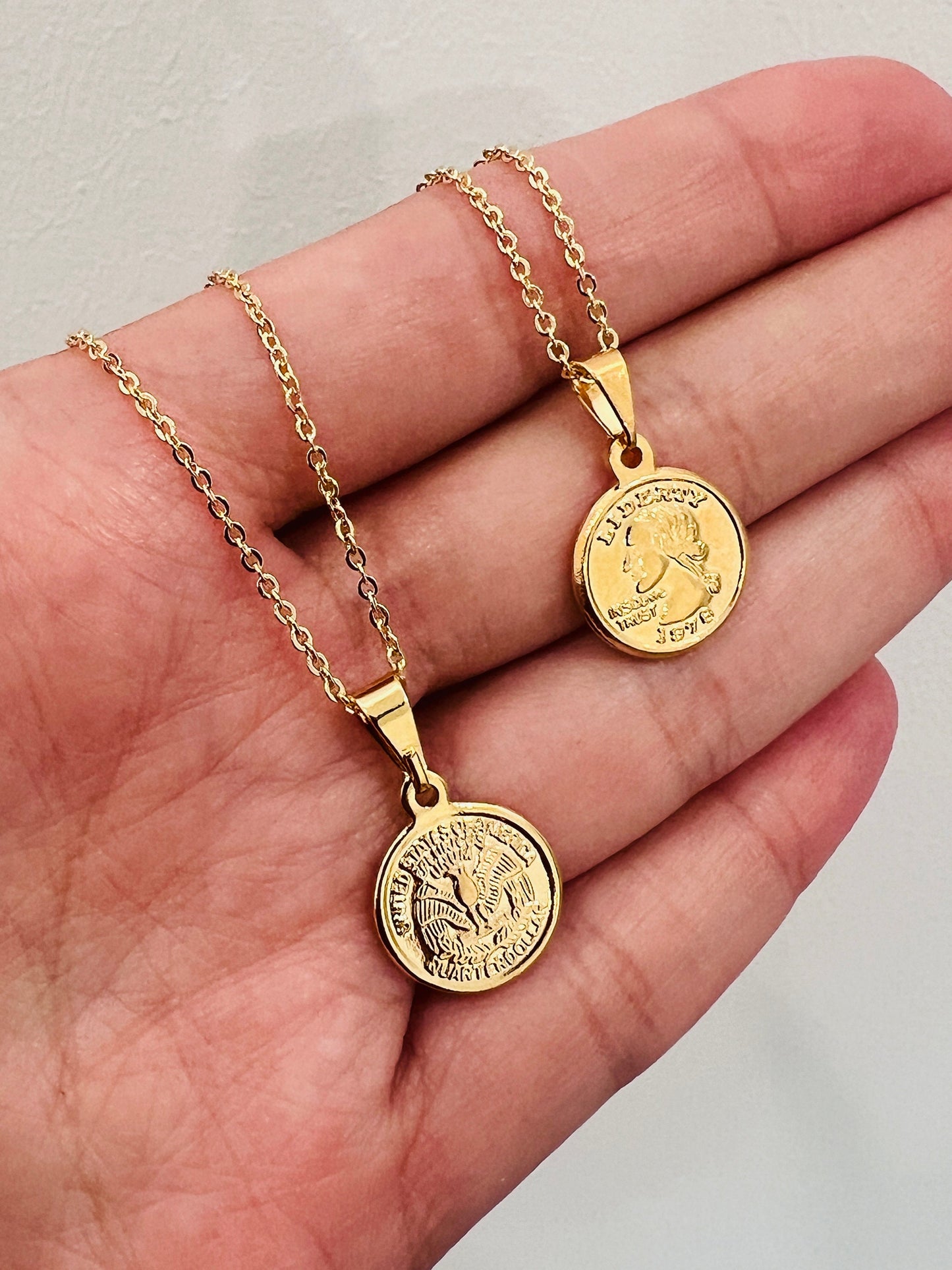 Coin Necklace, Charm Necklace, Layering Necklace, Gold filled Necklace, Liberty Coin Charm Necklace, Gold Charm Necklace, Dainty Chain