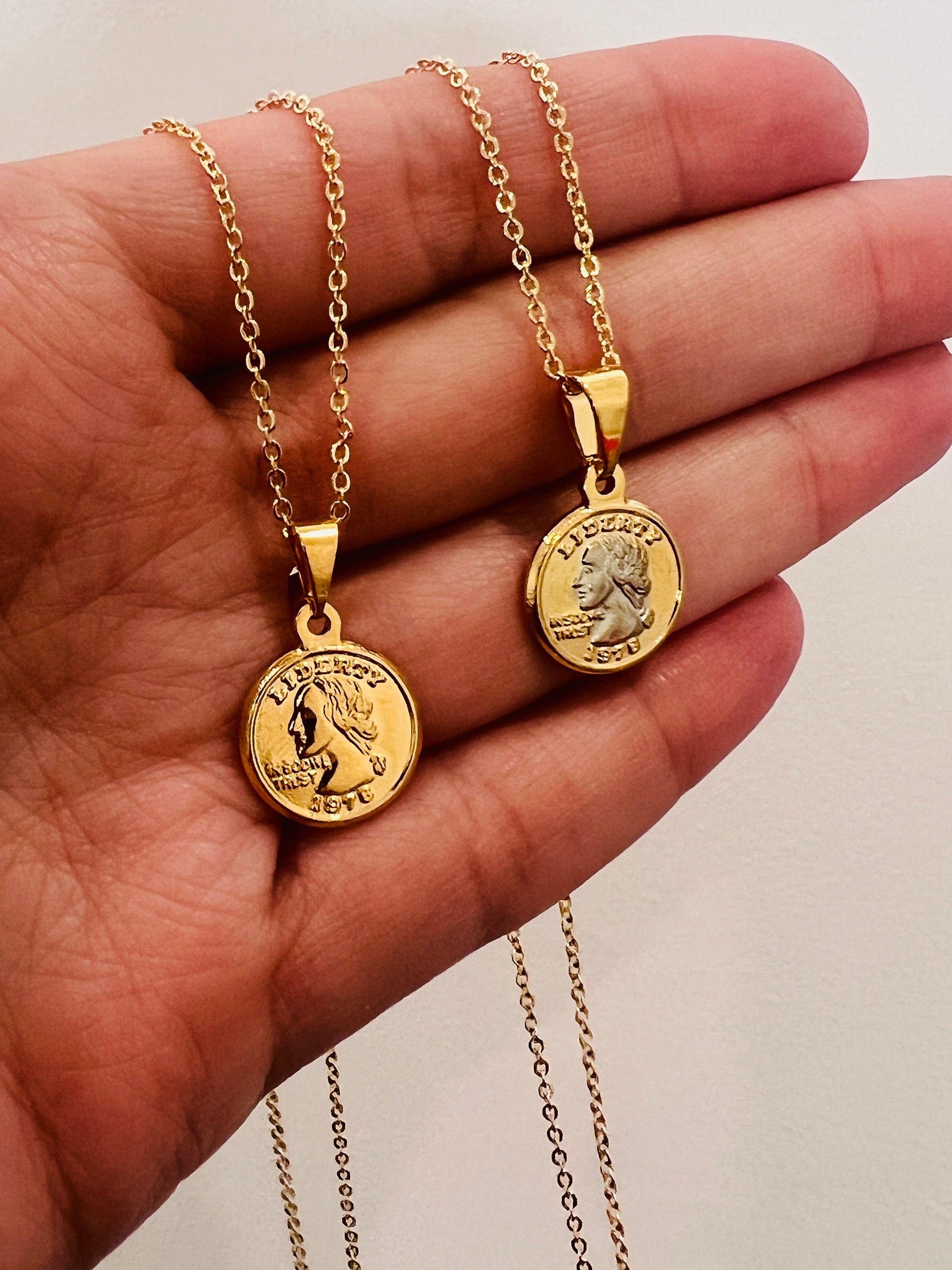 Coin Necklace, Charm Necklace, Layering Necklace, Gold filled Necklace, Liberty Coin Charm Necklace, Gold Charm Necklace, Dainty Chain
